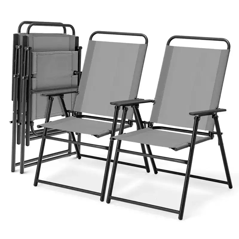 Costway Outdoor Folding Chairs Set of 2/4 Lightweight High Back Chairs w/ Armrests Cozy Seat Fabric