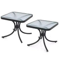 Costway 2PCS 20'' Outdoor Side Table w/Tempered Glass Top Metal Frame Patio End Table
