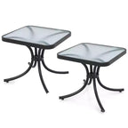 Costway 2PCS 20'' Outdoor Side Table w/Tempered Glass Top Metal Frame Patio End Table