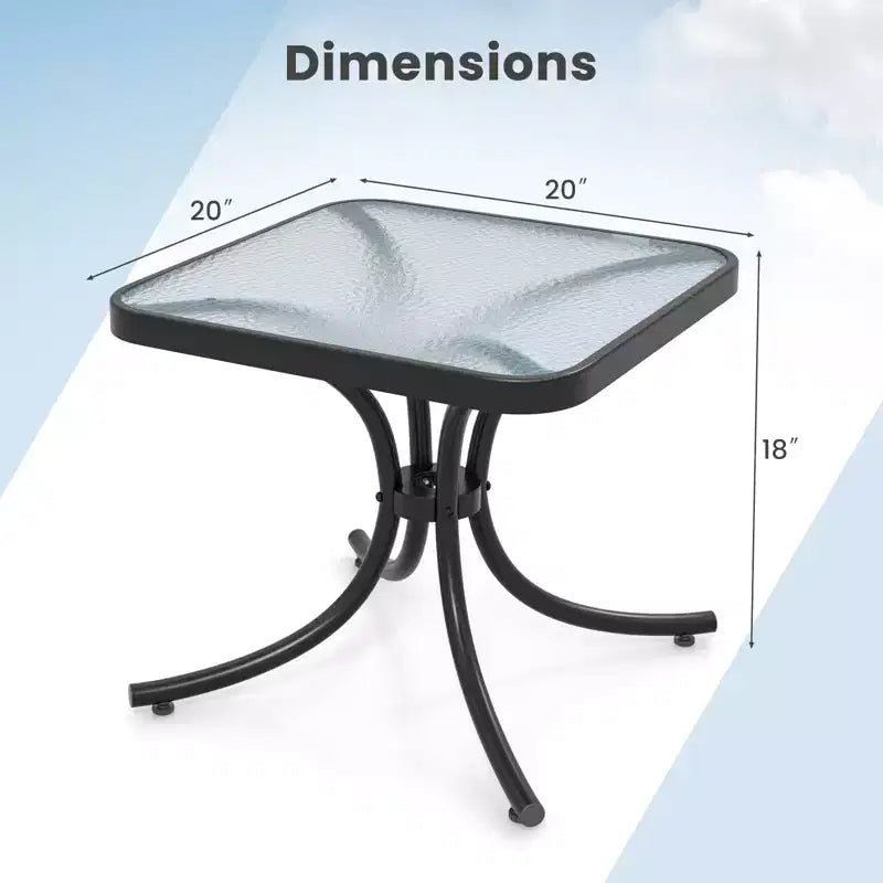 Costway 2PCS 20'' Outdoor Side Table w/Tempered Glass Top Metal Frame Patio End Table