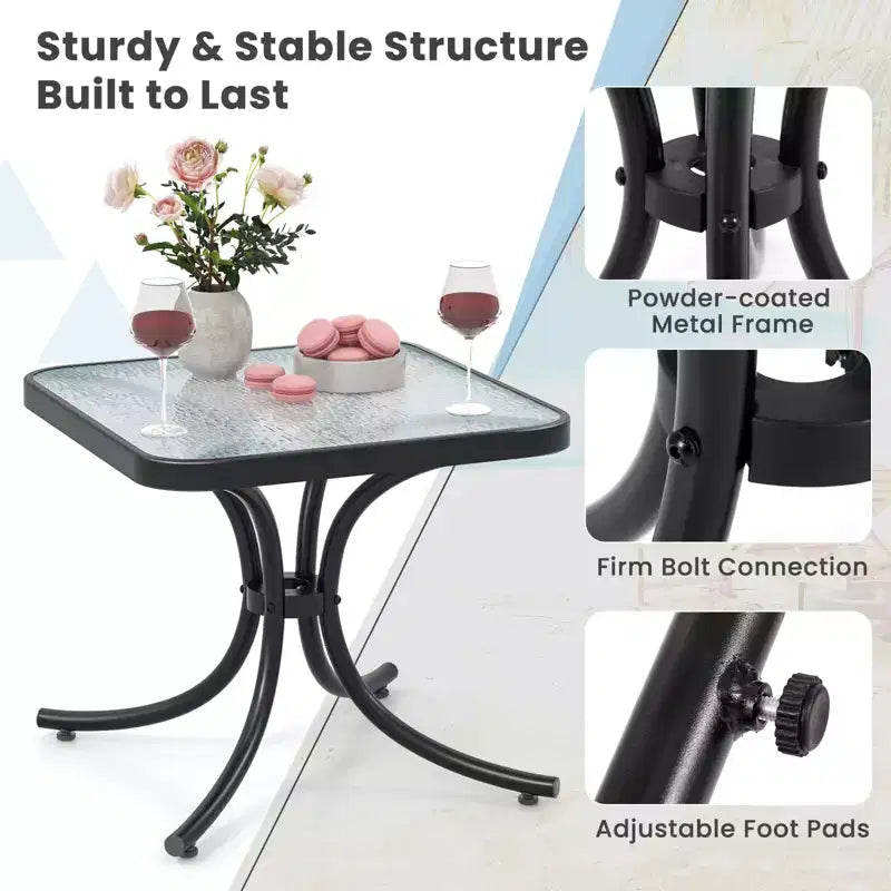 Costway 2PCS 20'' Outdoor Side Table w/Tempered Glass Top Metal Frame Patio End Table