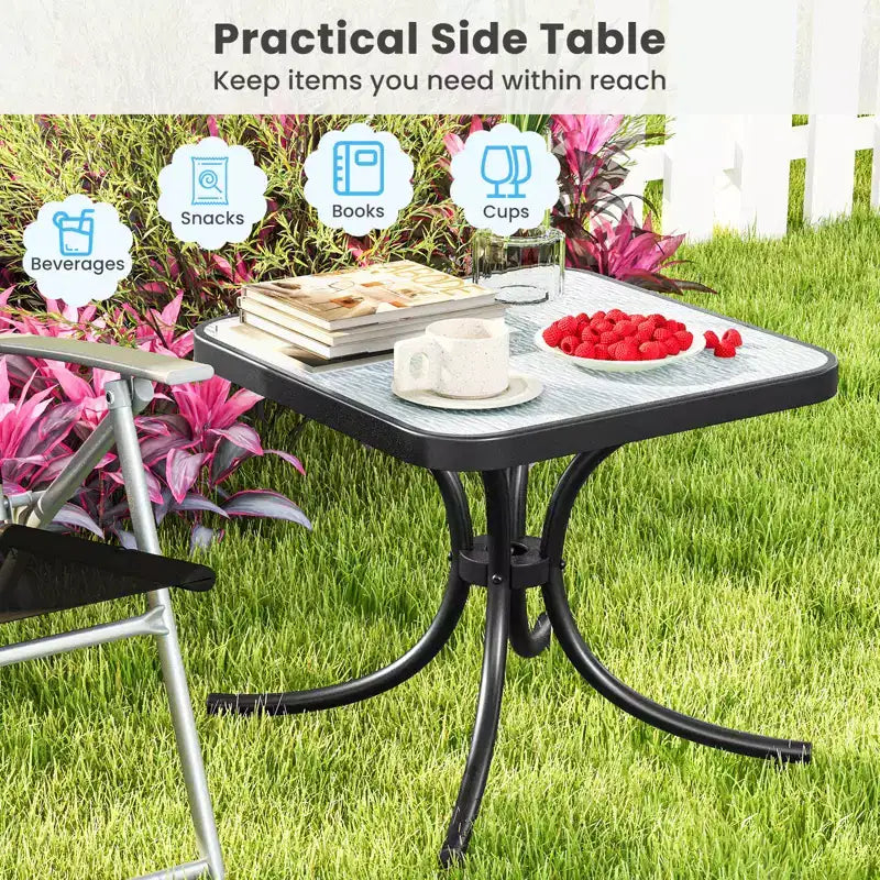 Costway 2PCS 20'' Outdoor Side Table w/Tempered Glass Top Metal Frame Patio End Table