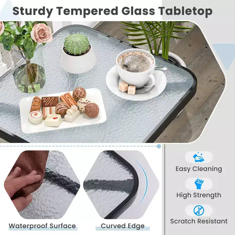Costway 2PCS 20'' Outdoor Side Table w/Tempered Glass Top Metal Frame Patio End Table