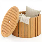 Costway 2-in-1 Outdoor Side Table w/Storage Umbrella Hole & Removable Base for Backyard
