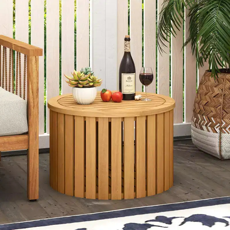 Costway 2-in-1 Outdoor Side Table w/Storage Umbrella Hole & Removable Base for Backyard