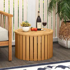 Costway 2-in-1 Outdoor Side Table w/Storage Umbrella Hole & Removable Base for Backyard