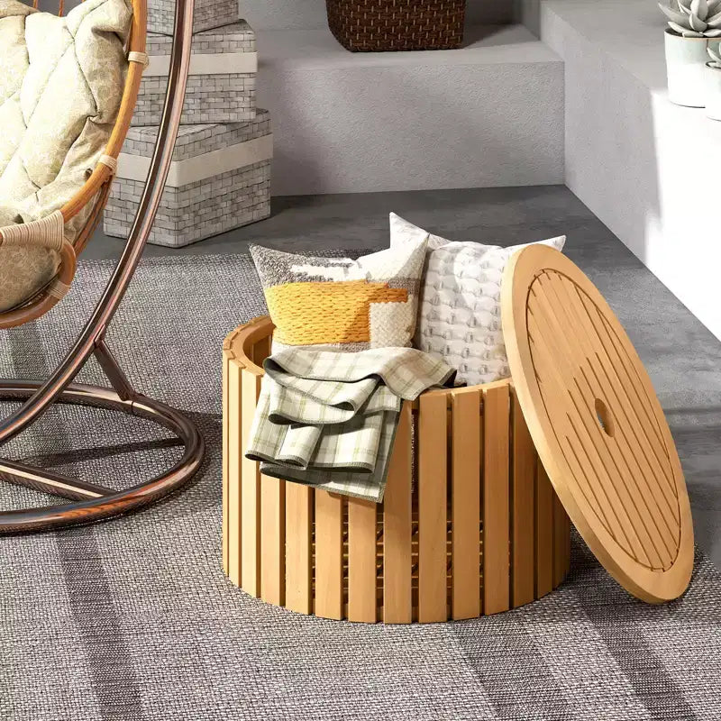 Costway 2-in-1 Outdoor Side Table w/Storage Umbrella Hole & Removable Base for Backyard