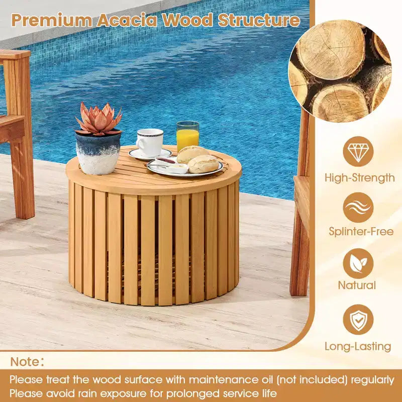 Costway 2-in-1 Outdoor Side Table w/Storage Umbrella Hole & Removable Base for Backyard