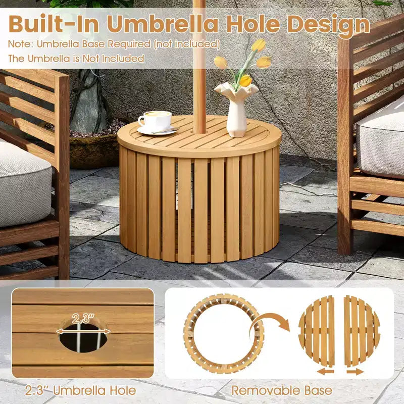 Costway 2-in-1 Outdoor Side Table w/Storage Umbrella Hole & Removable Base for Backyard