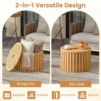 Costway 2-in-1 Outdoor Side Table w/Storage Umbrella Hole & Removable Base for Backyard