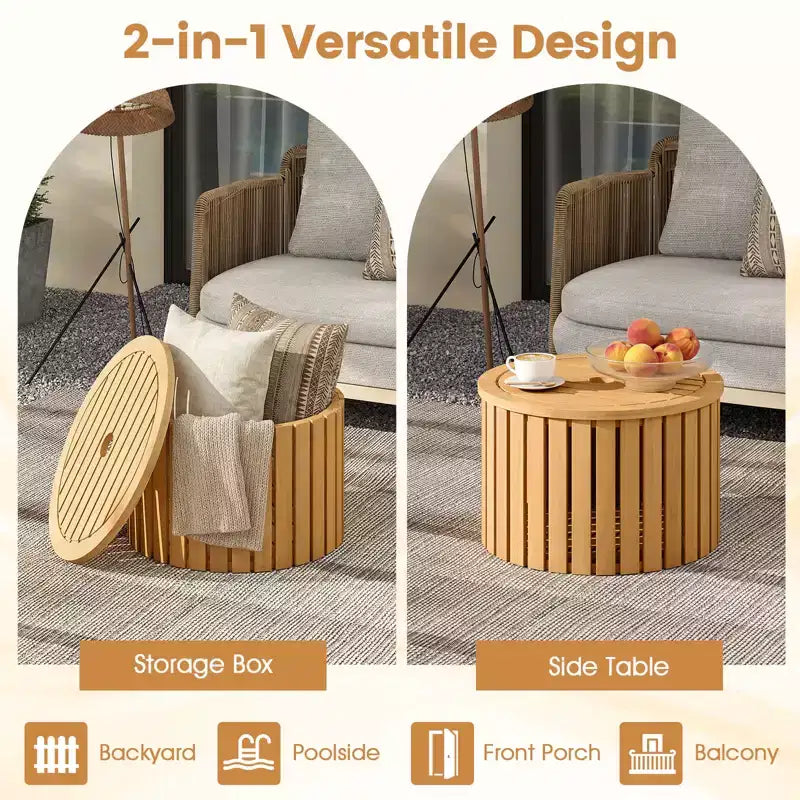 Costway 2-in-1 Outdoor Side Table w/Storage Umbrella Hole & Removable Base for Backyard
