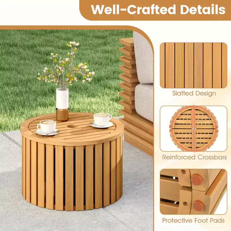Costway 2-in-1 Outdoor Side Table w/Storage Umbrella Hole & Removable Base for Backyard