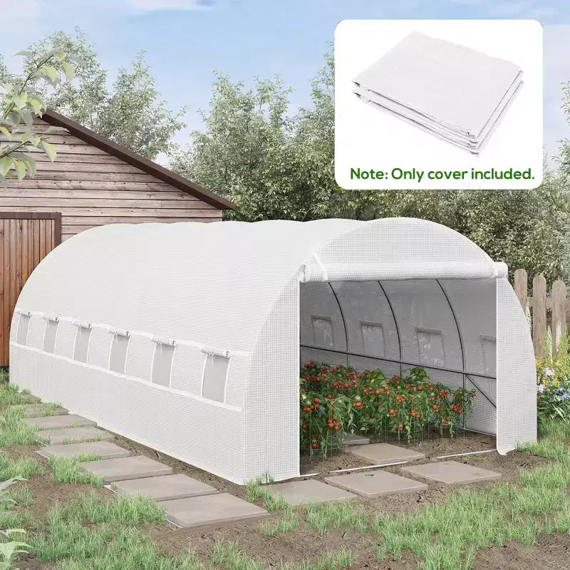Plastic Greenhouse Cover Replacement, Heavy Duty Waterproof Tarp for Hoop House, Sheeting with 12 Windows, Door & Grid