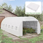 Plastic Greenhouse Cover Replacement, Heavy Duty Waterproof Tarp for Hoop House, Sheeting with 12 Windows, Door & Grid