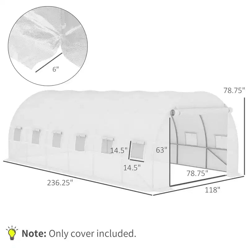 Plastic Greenhouse Cover Replacement, Heavy Duty Waterproof Tarp for Hoop House, Sheeting with 12 Windows, Door & Grid