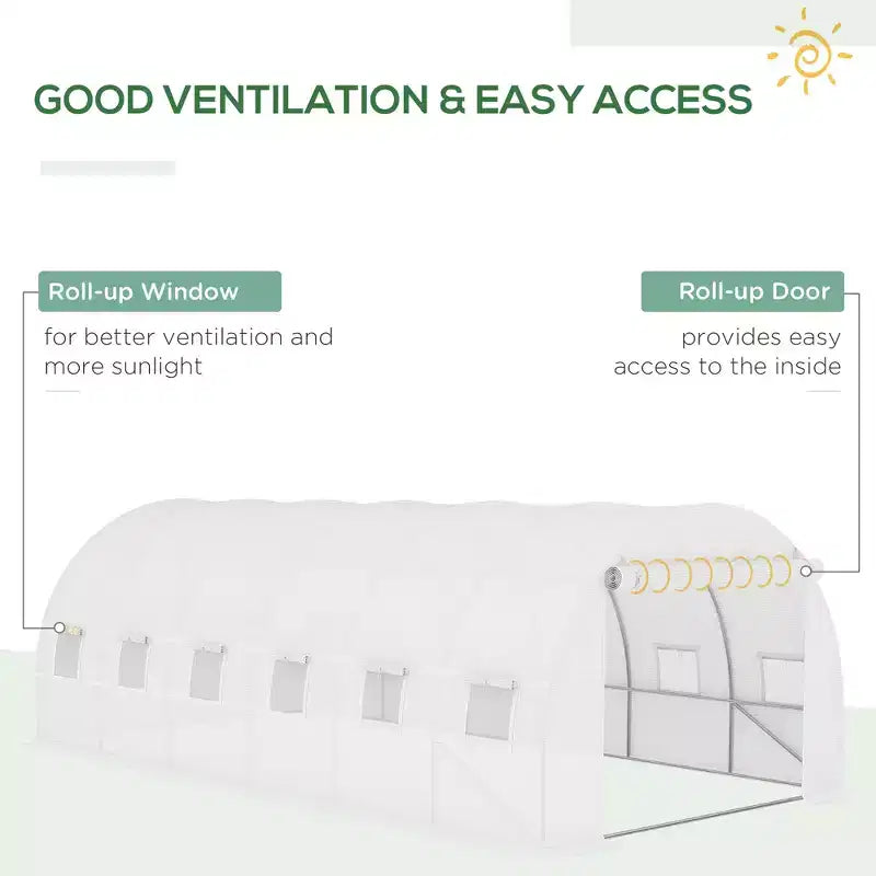 Plastic Greenhouse Cover Replacement, Heavy Duty Waterproof Tarp for Hoop House, Sheeting with 12 Windows, Door & Grid