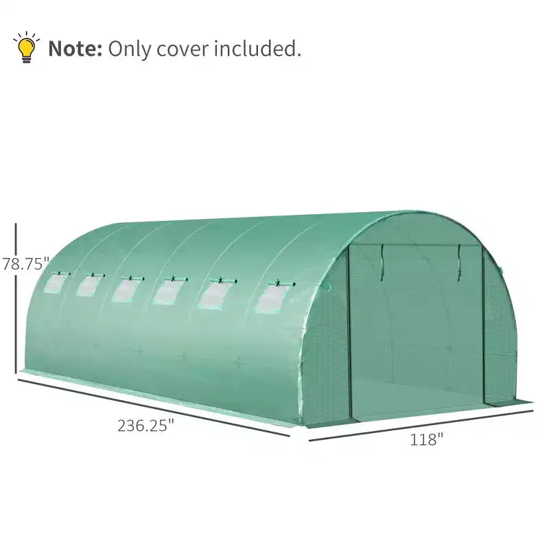 Plastic Greenhouse Cover Replacement, Heavy Duty Waterproof Tarp for Hoop House, Sheeting with 12 Windows, Door & Grid