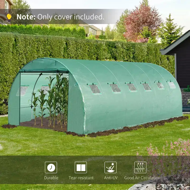 Plastic Greenhouse Cover Replacement, Heavy Duty Waterproof Tarp for Hoop House, Sheeting with 12 Windows, Door & Grid
