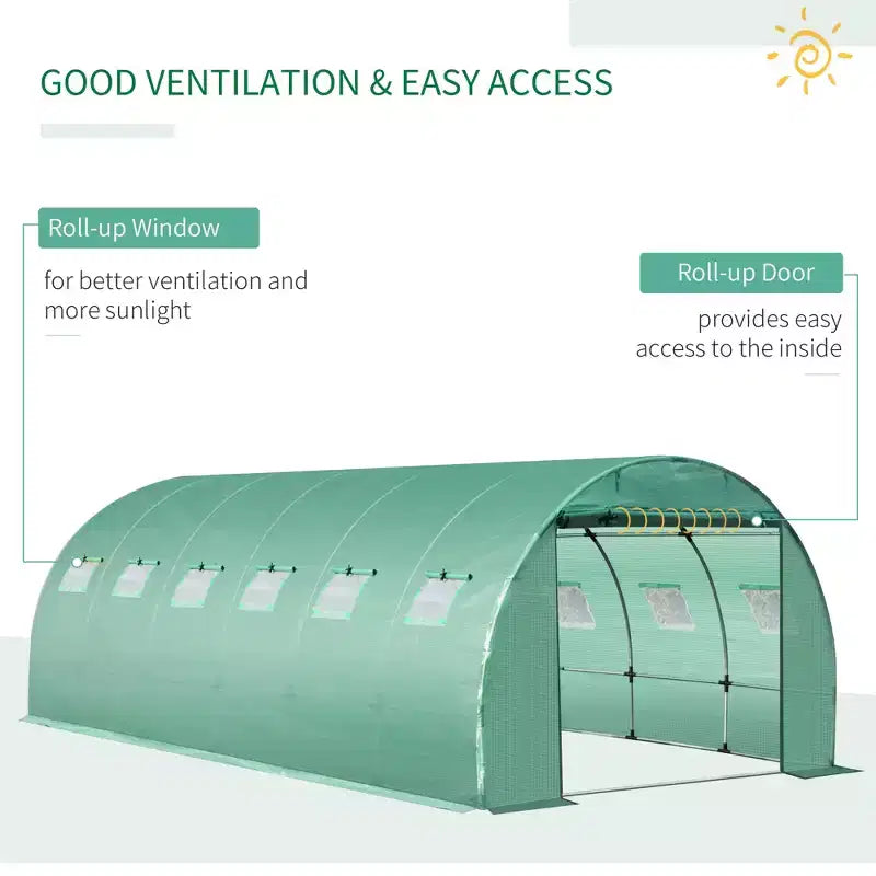 Plastic Greenhouse Cover Replacement, Heavy Duty Waterproof Tarp for Hoop House, Sheeting with 12 Windows, Door & Grid