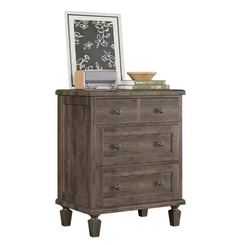 4-Drawer Vintage Dresser with Tapered Legs, Grey Wood Chest of Drawers for Bedroom, Living Room