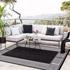 8x10 Waterproof Reversible Outdoor Rug, Stain-Resistant Plastic Straw, Easy-Clean Camping Mat for Porch, Deck, Balcony, Garden & Beach, Border-Black