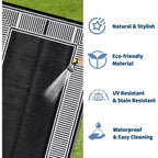 8x10 Waterproof Reversible Outdoor Rug, Stain-Resistant Plastic Straw, Easy-Clean Camping Mat for Porch, Deck, Balcony, Garden & Beach, Border-Black