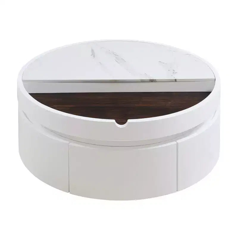 Whisen Modern Lift Top Coffee Table with Hidden Storage and Drawer, Marble and Wood Grain Tabletop - White & Walnut