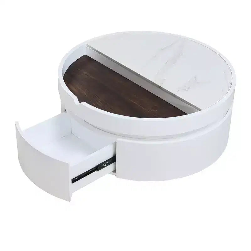 Whisen Modern Lift Top Coffee Table with Hidden Storage and Drawer, Marble and Wood Grain Tabletop - White & Walnut