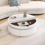 Whisen Modern Lift Top Coffee Table with Hidden Storage and Drawer, Marble and Wood Grain Tabletop - White & Walnut