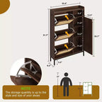 Narrow Rattan Shoe Cabinet - 3 Turn-Over Drawers, 4-Tier Adjustable Shelves, 18-24 Pairs Capacity