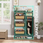 Narrow Rattan Shoe Cabinet - 3 Turn-Over Drawers, 4-Tier Adjustable Shelves, 18-24 Pairs Capacity