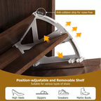 Narrow Rattan Shoe Cabinet - 3 Turn-Over Drawers, 4-Tier Adjustable Shelves, 18-24 Pairs Capacity
