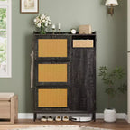 Narrow Rattan Shoe Cabinet - 3 Turn-Over Drawers, 4-Tier Adjustable Shelves, 18-24 Pairs Capacity