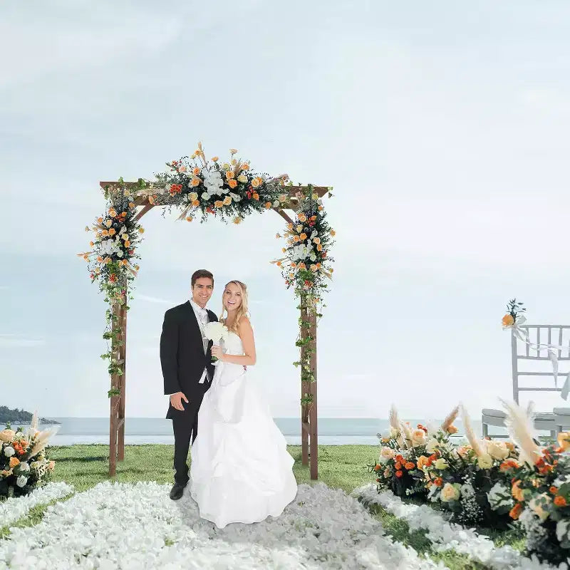 VINGLI Wooden Garden Arbor, Wedding Arch, 6.6ft Arch Backdrop Stand for Ceremony, Wood Trellis for Plant Climbing, Christmas Decor Pergola