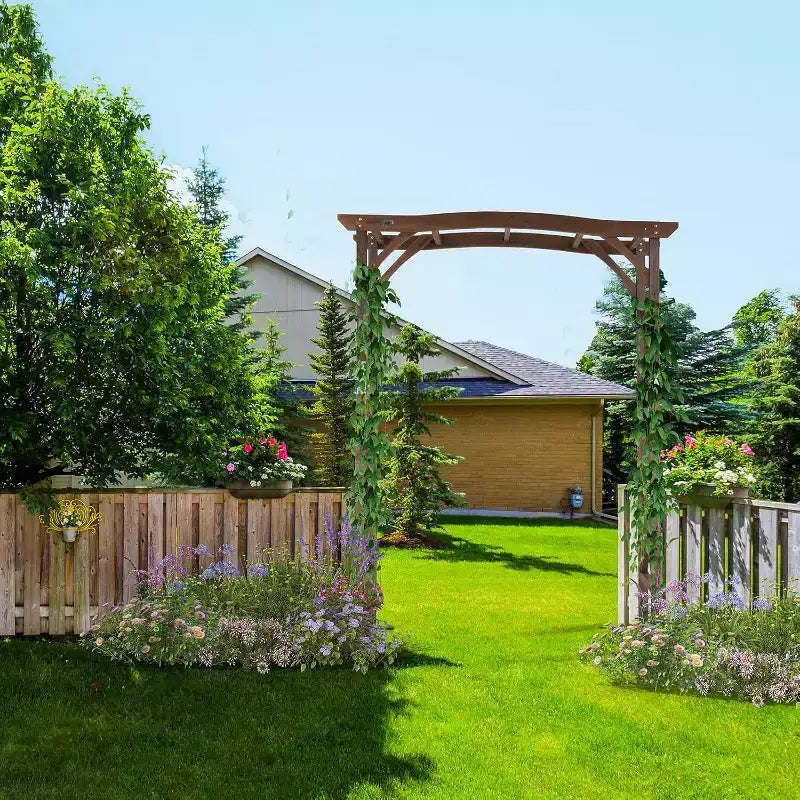 VINGLI Wooden Garden Arbor, Wedding Arch, 6.6ft Arch Backdrop Stand for Ceremony, Wood Trellis for Plant Climbing, Christmas Decor Pergola
