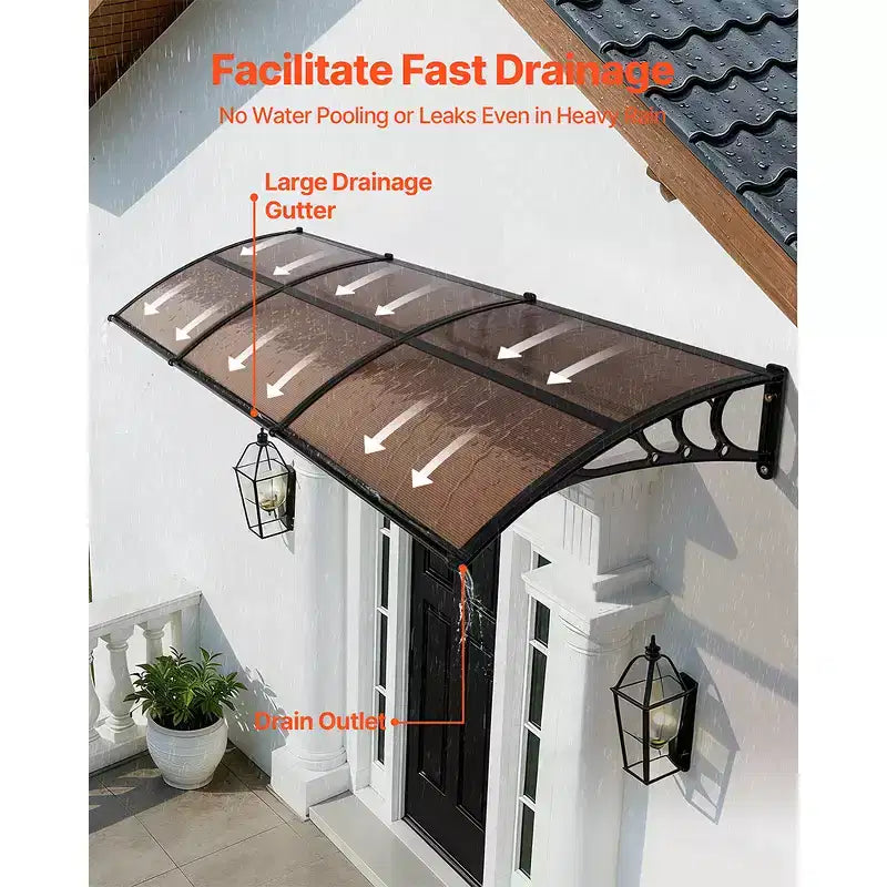 VEVOR Awnings for Door Entrance, 38 x 117 in, Exterior Front Door Window Awnings with Drainage & ABS Bracket, Rain Snow Sun Protection, Brown