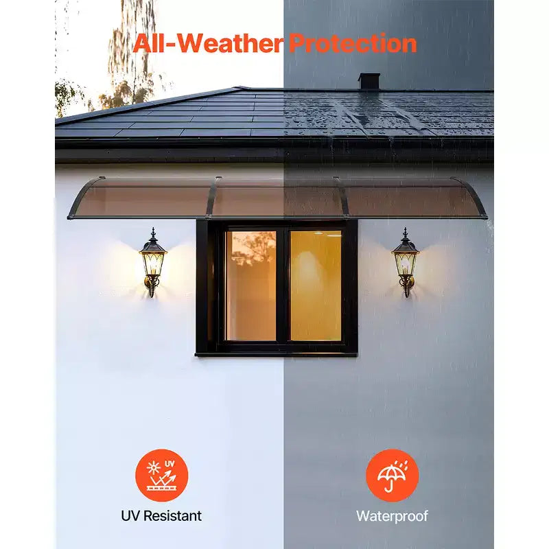 VEVOR Awnings for Door Entrance, 38 x 117 in, Exterior Front Door Window Awnings with Drainage & ABS Bracket, Rain Snow Sun Protection, Brown
