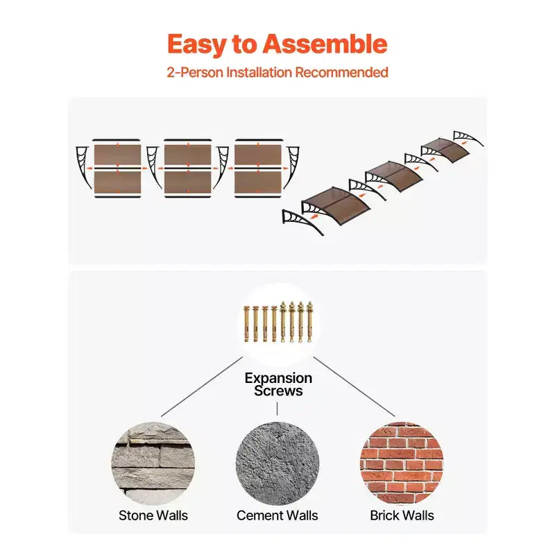 VEVOR Awnings for Door Entrance, 38 x 117 in, Exterior Front Door Window Awnings with Drainage & ABS Bracket, Rain Snow Sun Protection, Brown