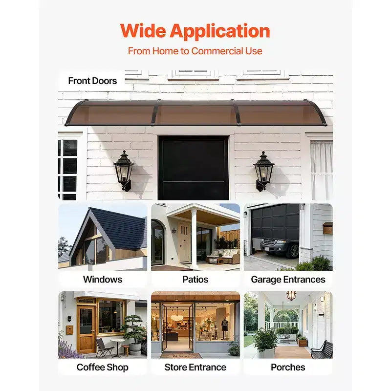 VEVOR Awnings for Door Entrance, 38 x 117 in, Exterior Front Door Window Awnings with Drainage & ABS Bracket, Rain Snow Sun Protection, Brown