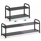 SONGMICS Expandable Shoe Rack, Adjustable Shoe Organizer Storage Shelf, Sturdy and Heavy-Duty, for Closet, Entryway, Living Room, 2-Tier, Ink Black