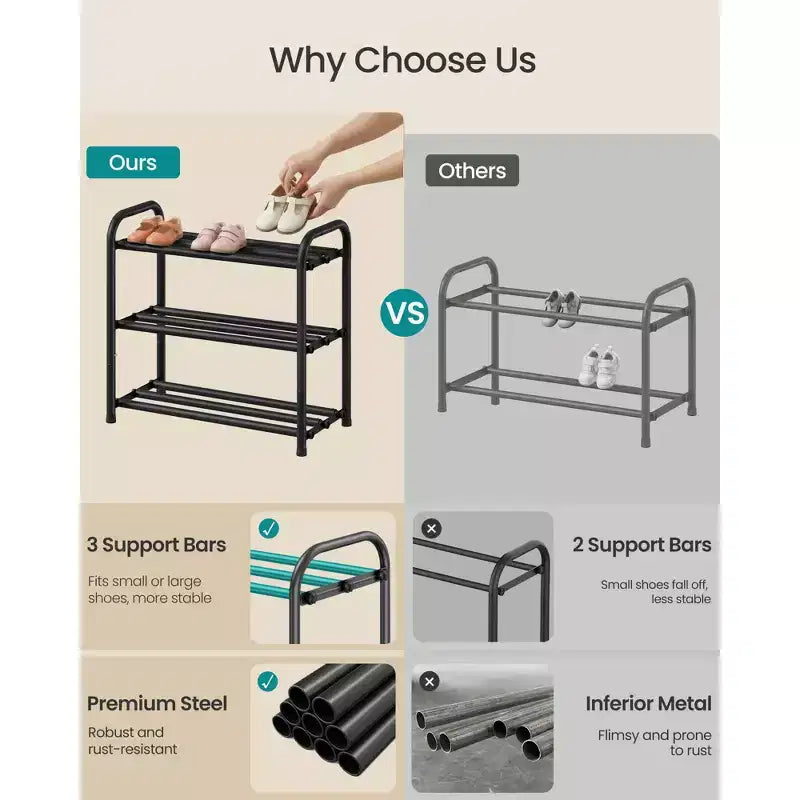 SONGMICS Expandable Shoe Rack, Adjustable Shoe Organizer Storage Shelf, Sturdy and Heavy-Duty, for Closet, Entryway, Living Room, 2-Tier, Ink Black