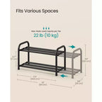 SONGMICS Expandable Shoe Rack, Adjustable Shoe Organizer Storage Shelf, Sturdy and Heavy-Duty, for Closet, Entryway, Living Room, 2-Tier, Ink Black