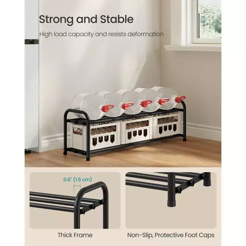 SONGMICS Expandable Shoe Rack, Adjustable Shoe Organizer Storage Shelf, Sturdy and Heavy-Duty, for Closet, Entryway, Living Room, 2-Tier, Ink Black