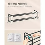 SONGMICS Expandable Shoe Rack, Adjustable Shoe Organizer Storage Shelf, Sturdy and Heavy-Duty, for Closet, Entryway, Living Room, 2-Tier, Ink Black