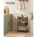 VASAGLE Storage Cart, 3-Tier Rolling Utility Cart with Table Top, Handles, 4 Lockable Casters, Top Drawer, Mesh Shelves, Rustic Brown and Ink Black