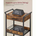 VASAGLE Storage Cart, 3-Tier Rolling Utility Cart with Table Top, Handles, 4 Lockable Casters, Top Drawer, Mesh Shelves, Rustic Brown and Ink Black