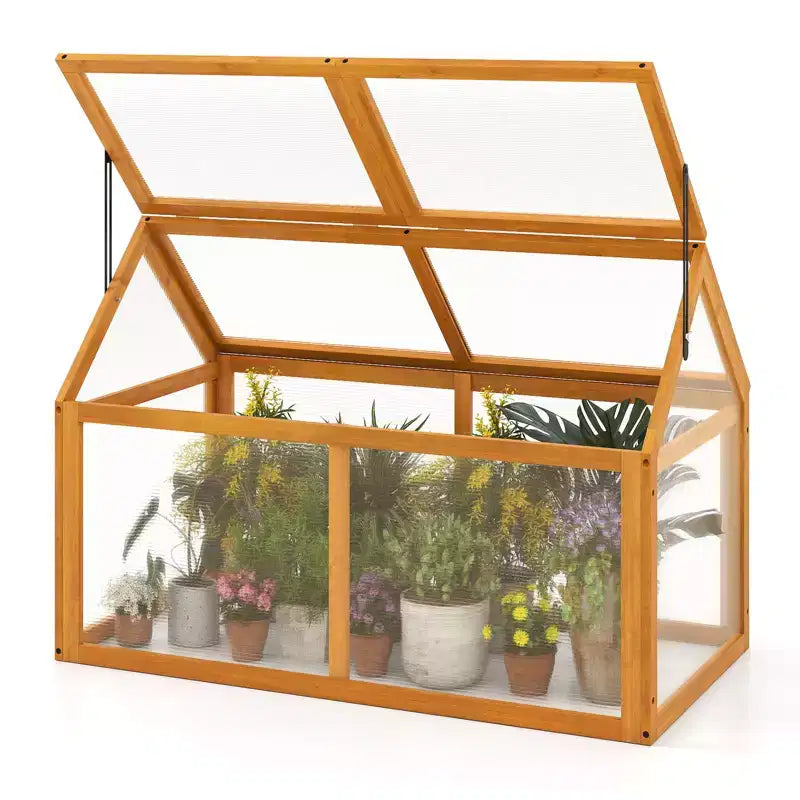 Costway Wood Cold Frame Greenhouse w/Transparent Panels Adjustable Roof Indoor Outdoor