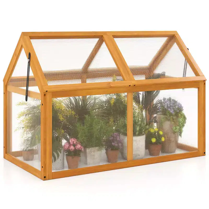 Costway Wood Cold Frame Greenhouse w/Transparent Panels Adjustable Roof Indoor Outdoor