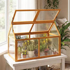 Costway Wood Cold Frame Greenhouse w/Transparent Panels Adjustable Roof Indoor Outdoor