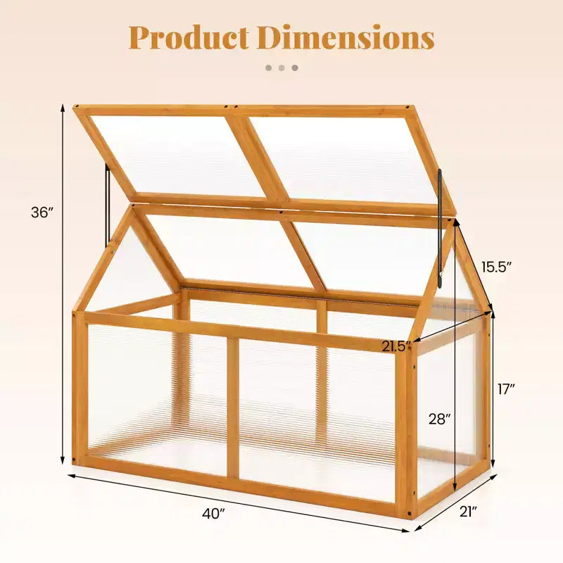 Costway Wood Cold Frame Greenhouse w/Transparent Panels Adjustable Roof Indoor Outdoor